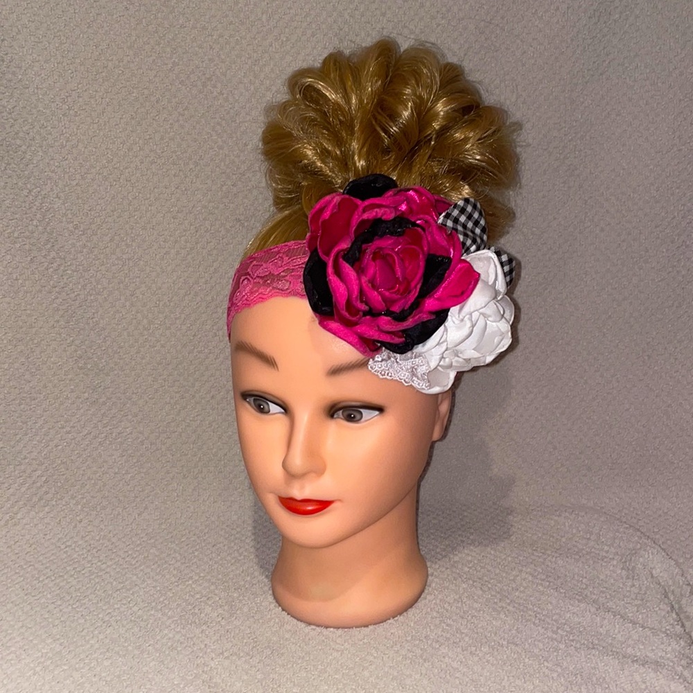 Black,Pink and White little girls headband